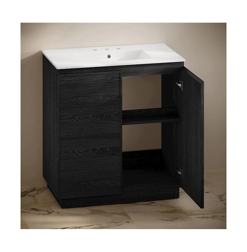 Swiss Madison 36" Freestanding Bathroom Vanity in Black Oak with 3-Hole Widespread Sink Top