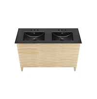 48 in. Natural Oak, Double Basin Bathroom Vanity, Black, 3-Hole Ceramic Sink Top