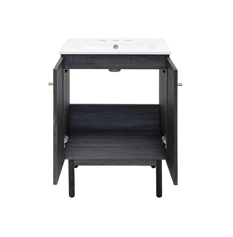 Swiss Madison 24" Freestanding Bathroom Vanity in Black Oak with 3-Hole Centerset Sink Top