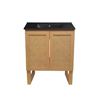 Swiss Madison Arles 30 in. Natural Oak Bathroom Vanity With Black, 3-Hole Ceramic Sink Top