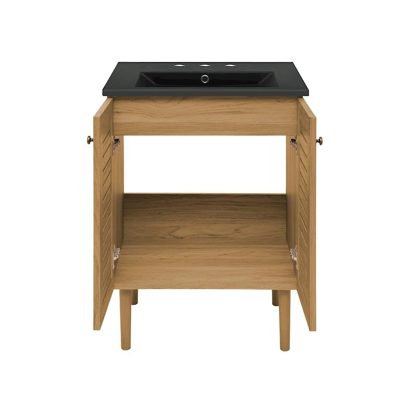 Swiss Madison 24" Freestanding Bathroom Vanity in Golden Oak, Black 3-Hole Centerset Sink Top