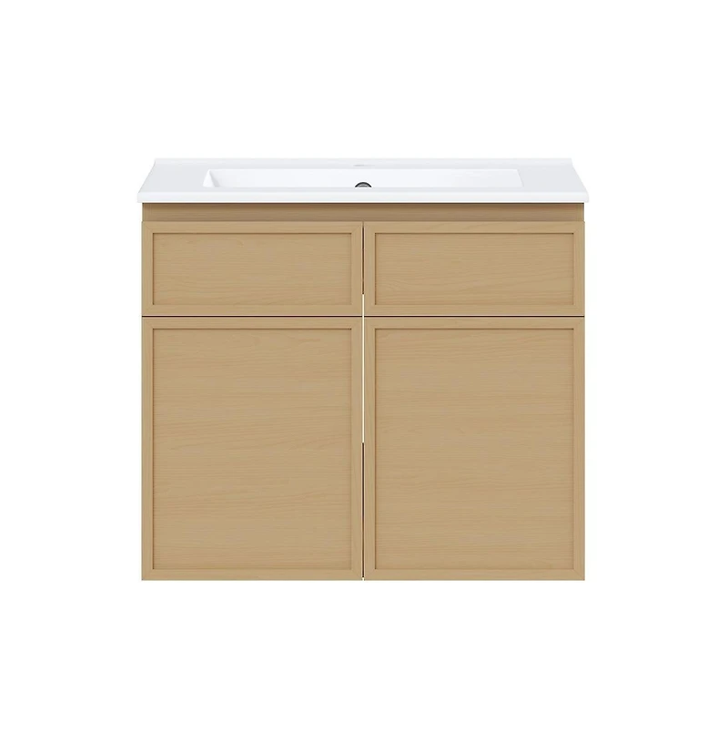 Swiss Madison St. Tropez 24" Wall-Mounted Bathroom Vanity in Natural Oak with Sink Top