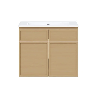Swiss Madison St. Tropez 24" Wall-Mounted Bathroom Vanity in Natural Oak with Sink Top