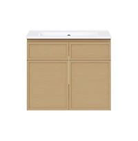 Swiss Madison St. Tropez 24" Wall-Mounted Bathroom Vanity in Natural Oak with Sink Top