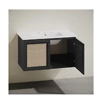 Swiss Madison36" Wall-Mounted Bathroom Vanity, Black Oak, Widespread Faucet Holes Vanity Top