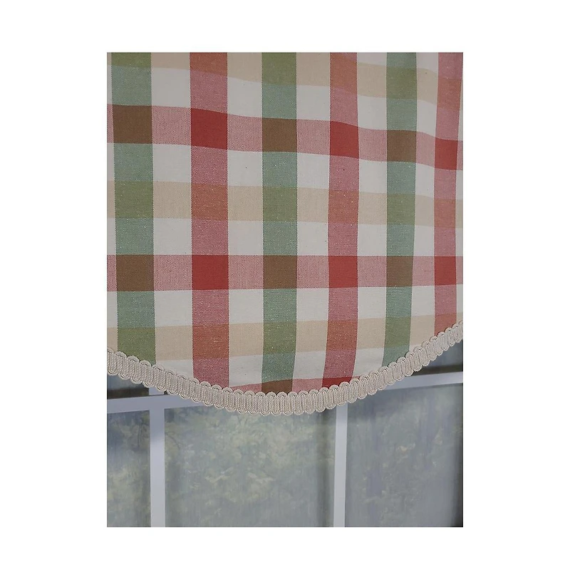 Rlf Home Bison Check Trimmed Provance 3" Rod Pocket Lining Luxurious and Elegant Window Treatment Valance 50" x 15" Multi