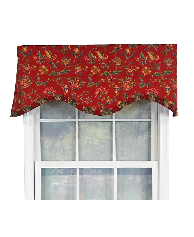 Rlf Home Norwell Ruffled Cornice 100% Cotton with Fully Lined 3" Rod Pocket Valnance for Windows 50" x 17" Red