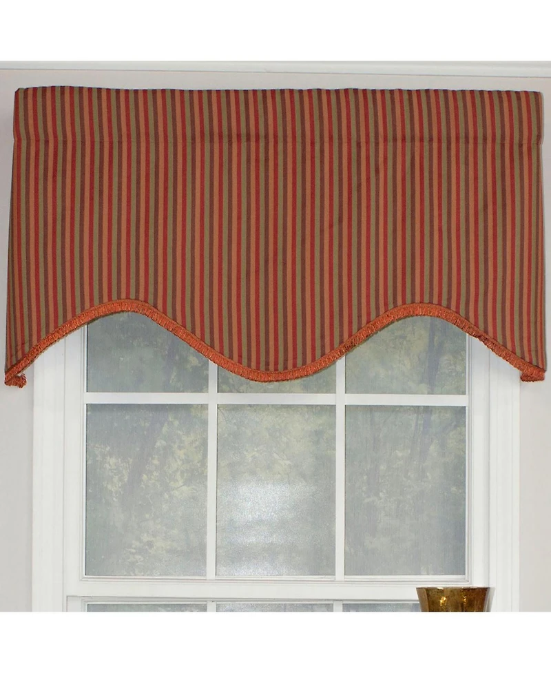Rlf Home Olivia Stripe Trimmed Cornice 100% Cotton with Fully Lined 3" Rod Pocket Valnance for Windows 50" x 17" Multi