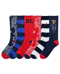 Polo Ralph Lauren Men's 6-Pack Bandana Bear Crew Socks