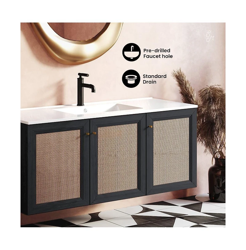 Classe 48" Wall-Mounted Bathroom Vanity in Black Oak