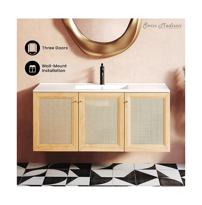 Swiss Madison Classe 48" Wall-Mounted Bathroom Vanity in Natural Oak