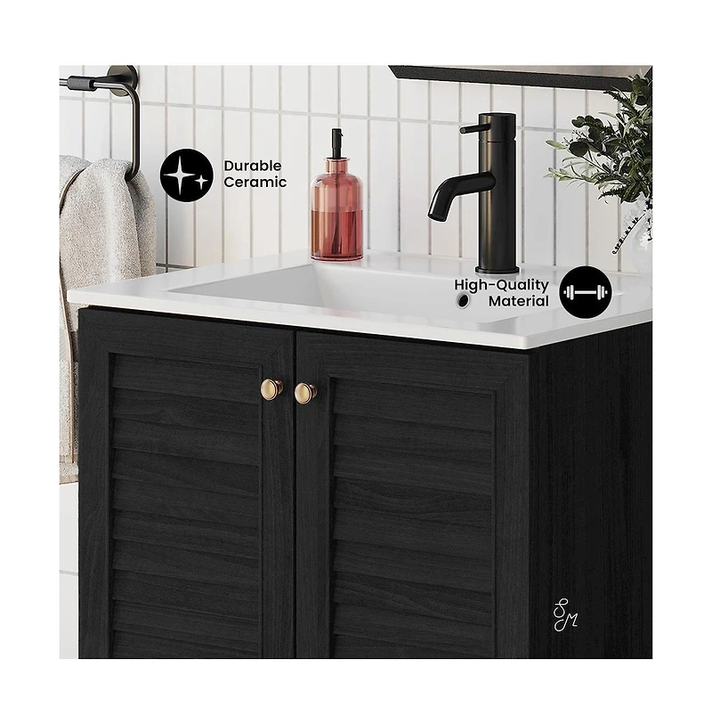Swiss Madison Bron 24" Freestanding Bathroom Vanity in Black Oak with Sink Top