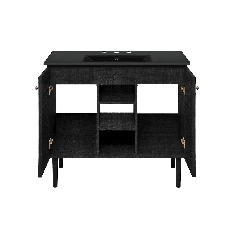 36" Freestanding Bathroom Vanity in Black Oak, Black 3-Hole Widespread Sink Top