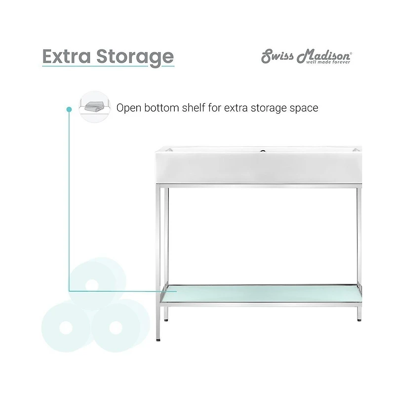 Swiss Madison Pierre 40 Single, Freestanding, Open Shelf, Chrome Metal Frame Bathroom Vanity
