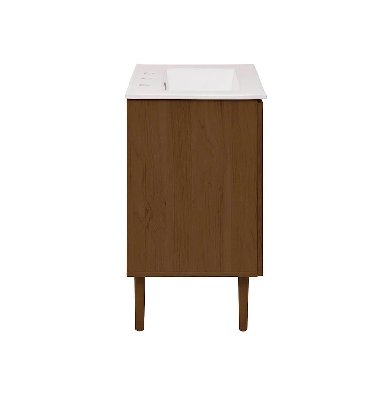 Swiss Madison 24"Freestanding Bathroom Vanity in Brown Oak with 3-Hole Widespread Sink Top