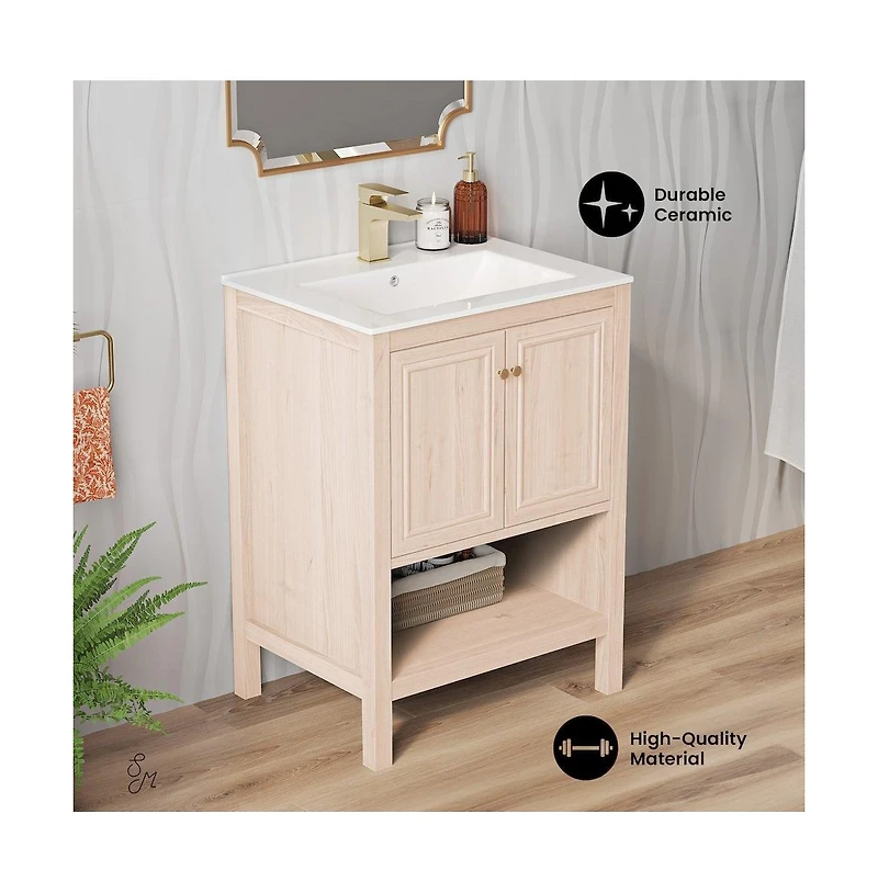Swiss Madison Chateau 24" Freestanding Bathroom Vanity in White Oak with Sink Top