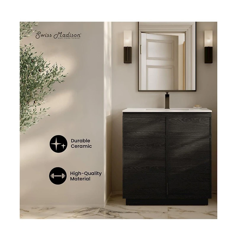 Swiss Madison St. Tropez 36" Freestanding Bathroom Vanity in Black Oak with Sink Top