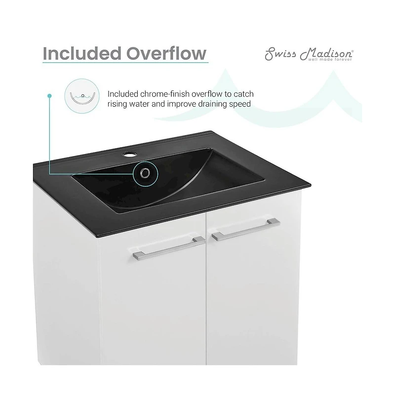 Swiss Madison Annecy 24 in. White Bathroom Vanity With Black Ceramic Sink Top