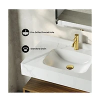Swiss MadisonAvancer 36" Wall-Mounted Bathroom Vanity in Brown Oak with White Marble Sink Top