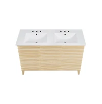 Swiss Madison48 in. Natural Oak, Double Basin Bathroom Vanity, White, 3-Hole Ceramic Sink Top