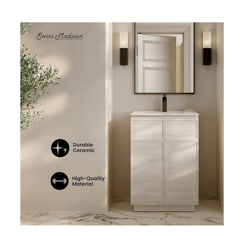 Swiss Madison St. Tropez 24" Freestanding Bathroom Vanity in White Oak with Sink Top
