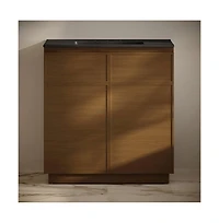 Swiss Madison 36" Freestanding Bathroom Vanity in Brown Oak, Black 3-Hole Widespread Sink Top