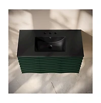 Swiss Madison36" Wall-Mounted Bathroom Vanity in Green Oak, Black 3-Hole Widespread Sink Top