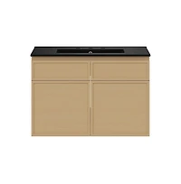 Swiss Madison 30" Wall-Mounted Bathroom Vanity, Natural Oak, Black 3-Hole Widespread Sink Top