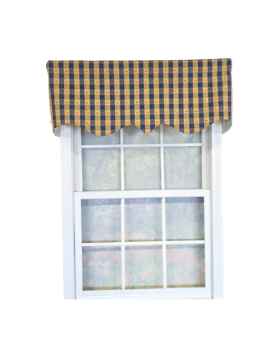 Rlf Home 100% Cotton Cherry Squares Regal With Poly/Cotton lining Rod Pocket Valance 50" x 15" Navy