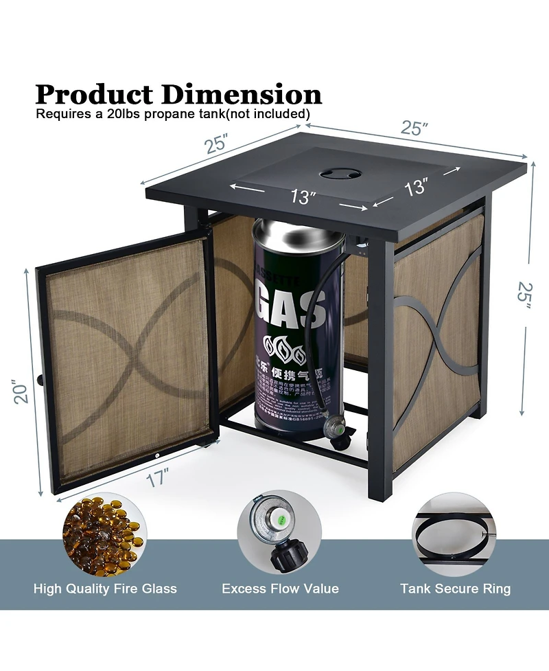 25 Inch 40000 Btu Propane Fire Pit Table with Lid and Fire Glass