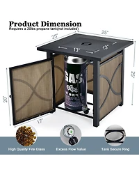 25 Inch 40000 Btu Propane Fire Pit Table with Lid and Fire Glass