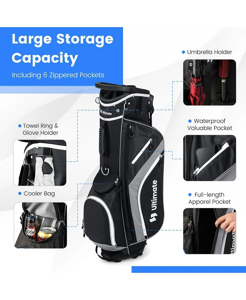 Lightweight Golf Stand Bag with 14 Way Top Dividers and 6 Pockets
