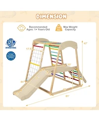 6-in-1 Indoor Jungle Gym Kids Wooden Playground with Monkey Bars