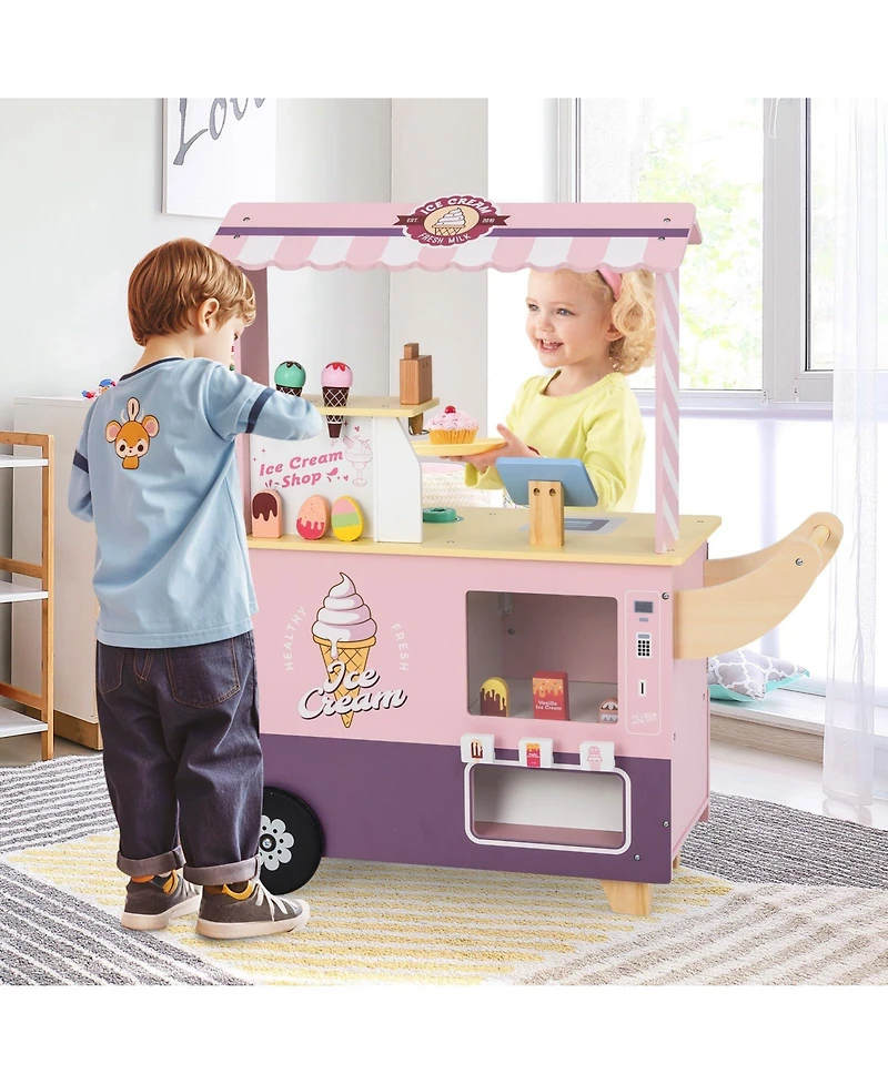 Kids Ice Cream Truck Pretend Play Set for Toddlers with Vending Machine