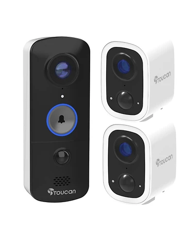 Toucan Wireless Security Camera S4 -Pack and Wireless Video Doorbell V3 Bundle No Subscription Required