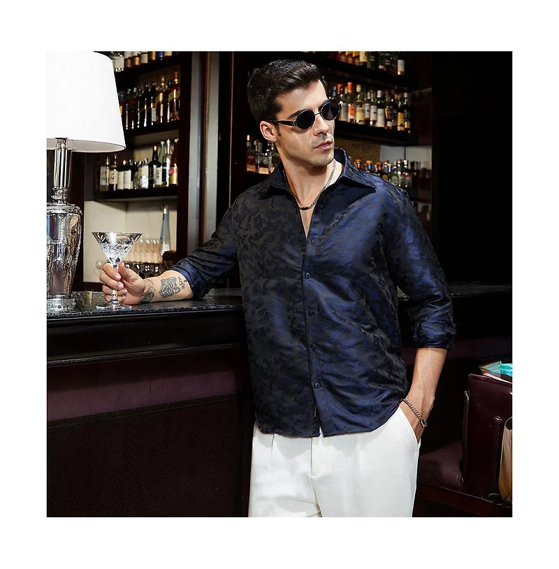 Campus Sutra Men's Navy Blue Abstract-Woven Shirt