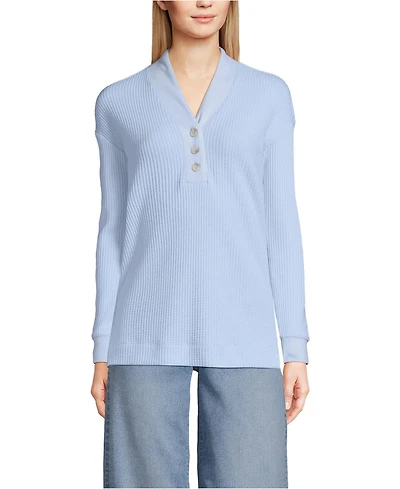Lands' End Women's Long Sleeve Waffle Shawl Collar Henley
