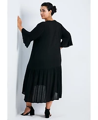 Avenue Women's Vicki Textured Dobby Bell Sleeve Dress
