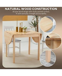 Homcom 55" Wood Kitchen Table, Drop Leaf Tables for Small Spaces, Natural