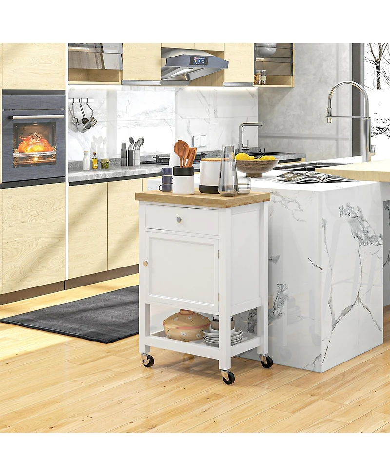 Homcom Kitchen Cart, Rolling Kitchen Island with Rubberwood Top,