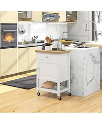 Homcom Kitchen Cart, Rolling Kitchen Island with Rubberwood Top,
