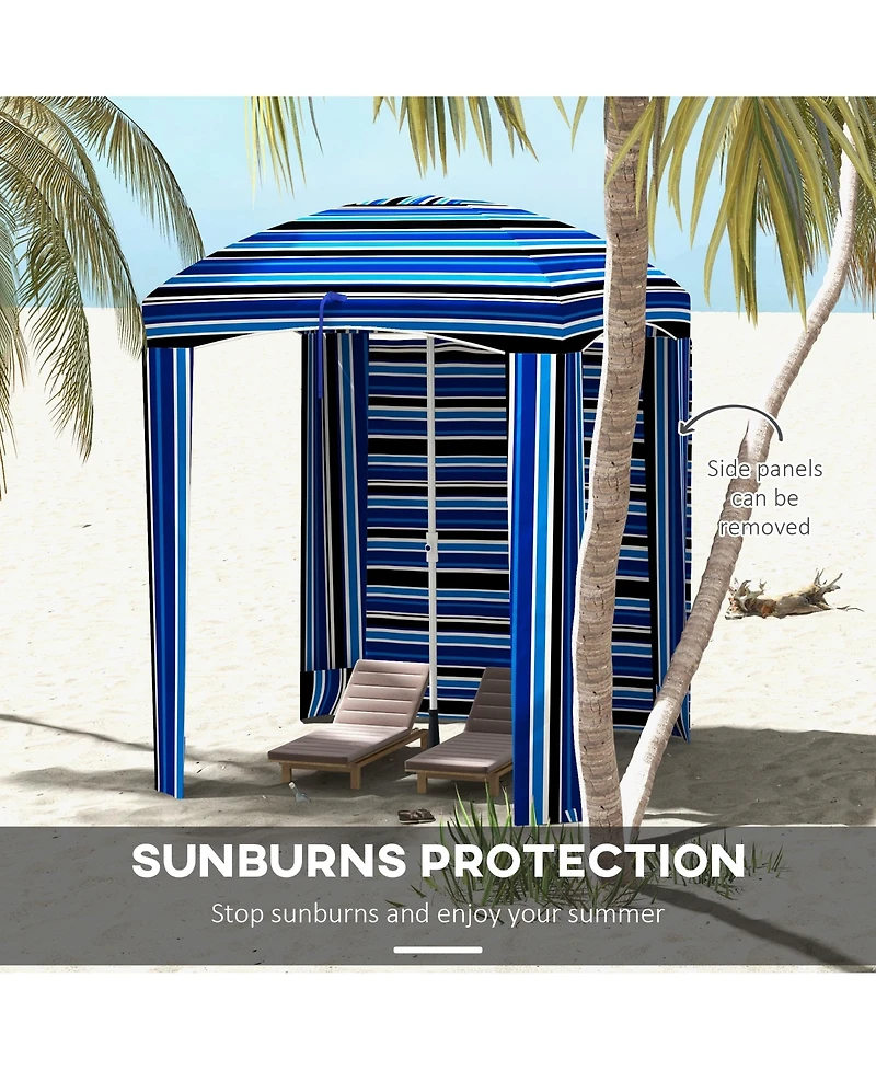 Outsunny Beach Cabana Umbrella with Bag, Windows, Stripe