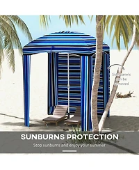 Outsunny Beach Cabana Umbrella with Bag, Windows, Stripe