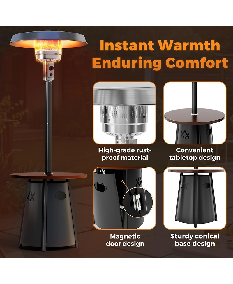 Pamapic 50,000 Btu Propane Patio Heater with 28" Round Storage Table and Adjustable Thermostat