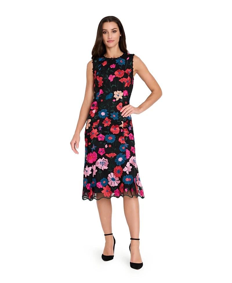 Tahari Asl Women's Sleeveless Embroidered Short Mermaid Dress