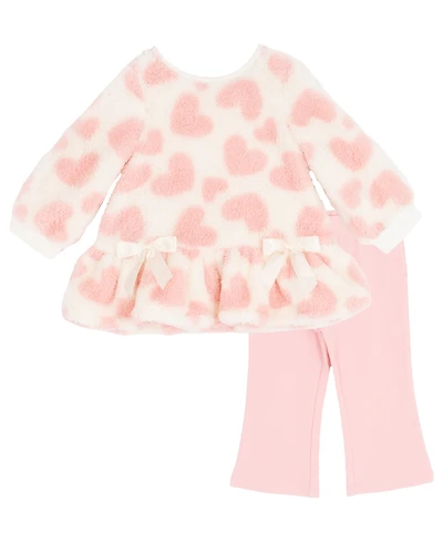 Rare Editions Baby Girls 2-Piece Printed Heart Fleece Top and Leggings Set