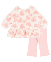 Rare Editions Baby Girls 2-Piece Printed Heart Fleece Top and Leggings Set