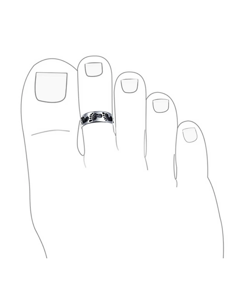 Bling Jewelry Set of 2 Ocean Waves & Footprints Midi Toe Rings in Sterling Silver