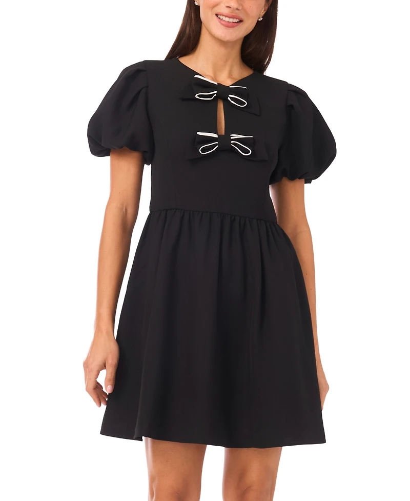 CeCe Women's Short Puff Sleeve Bow Dress