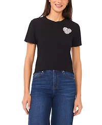 CeCe Women's Pull-On Heart Applique T-Shirt
